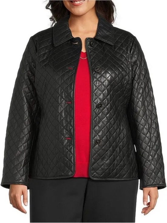 Investments Jackets & Blazers - Investments Platinum Suiting Quilted Genuine Lamb Leather Point Collar Jacket